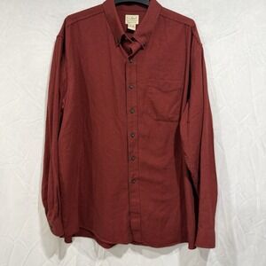 LL Bean Shirt Men Red Houndstooth Plaid Cotton Flannel Long Sleeve Utility 2XL